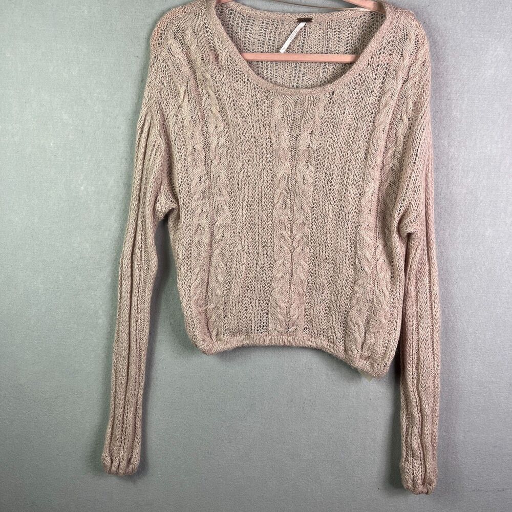 FREE PEOPLE  Sweater Women S Beige Wool Blend Alpaca Cable Knit Lightweight